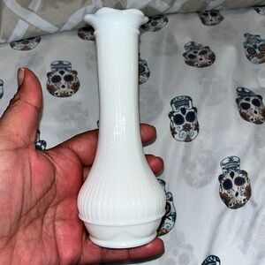 Vintage Randall Milk Glass Leaf Flower Vase White Opaque